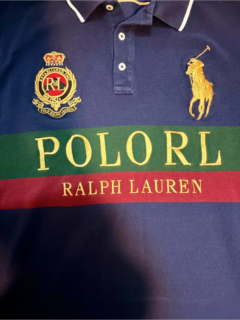 Ralph Lauren Navy Polo with Yellow Trim and Embroidered Crest
